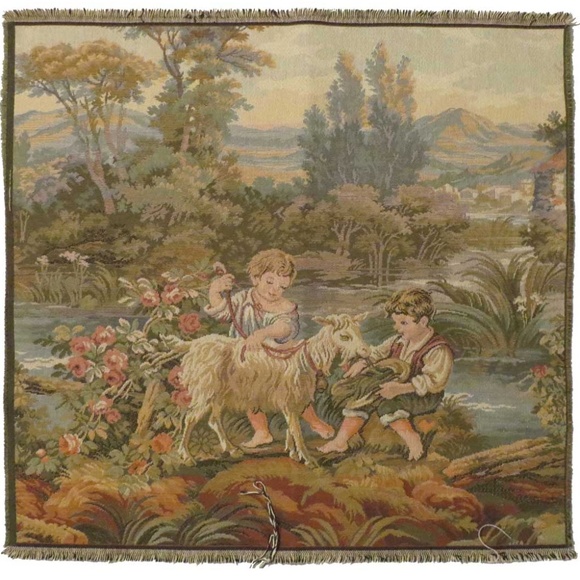 Vintage Other - 🇮🇹 Tapestry-Italian-Pastoral Scene - Boys w/Goat